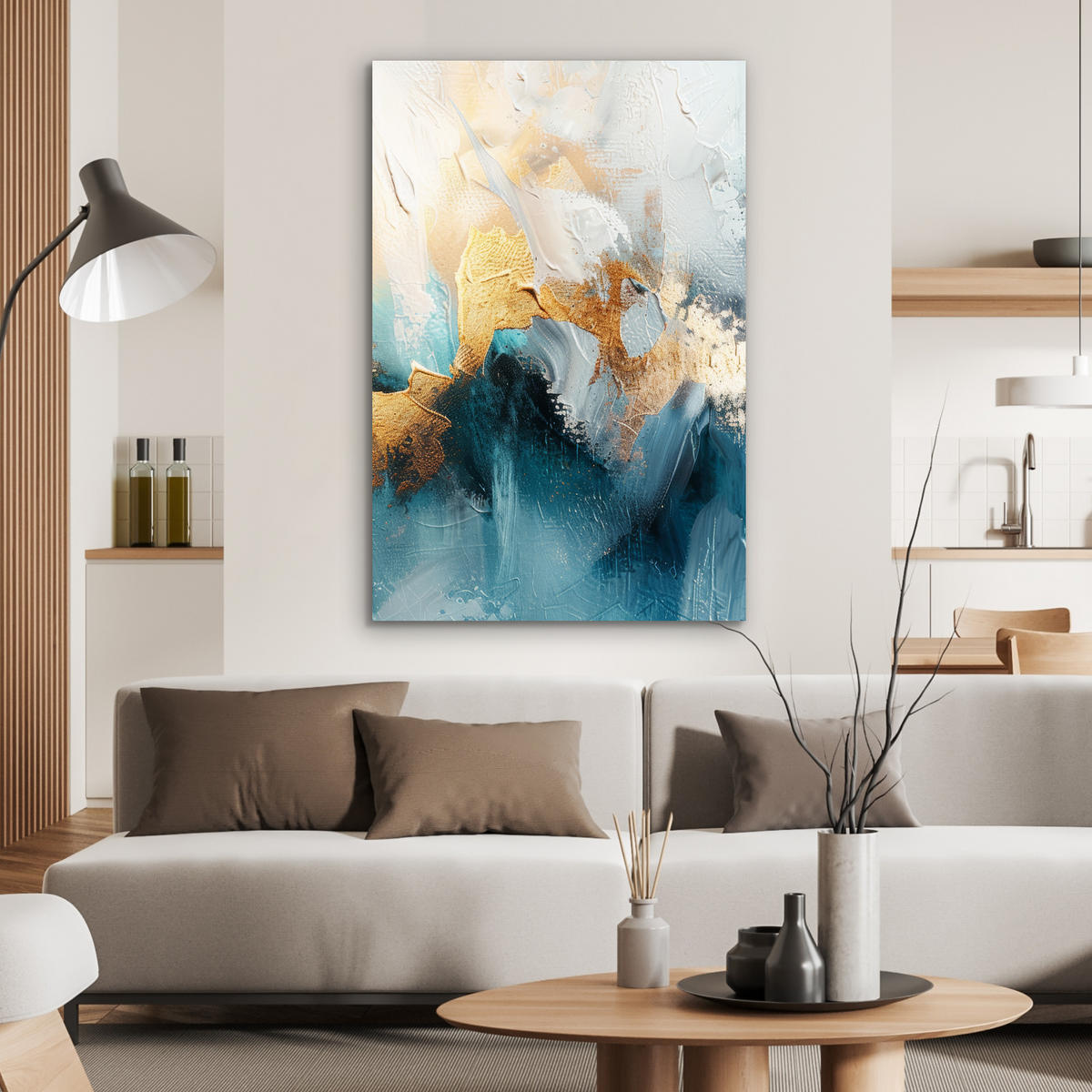 METALLBILD Abstrakt - Kunst - Gold - Blau 60x90 cm - Petrol, Metall (60/90cm) - MuchoWow