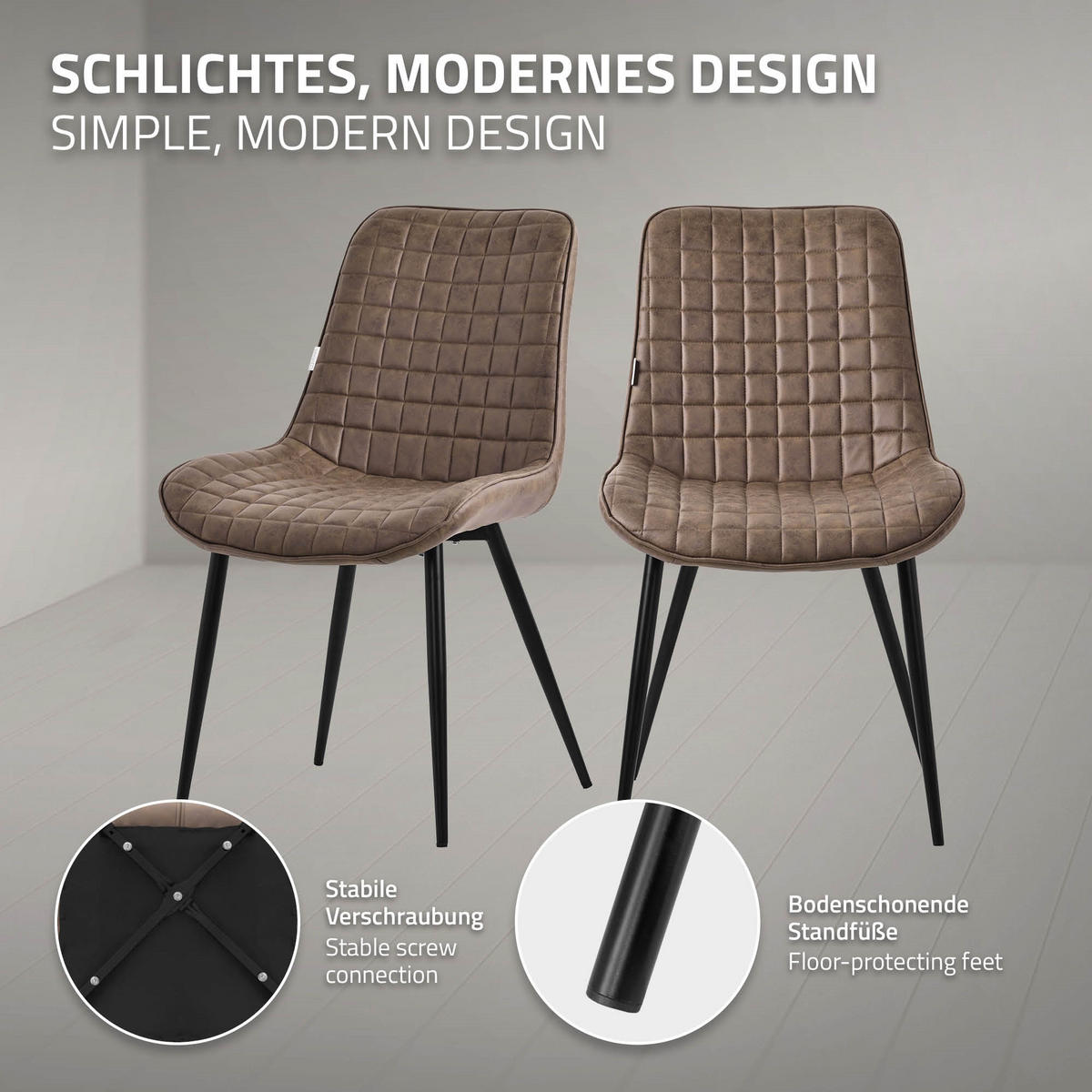 ESSZIMMERSTÜHLE 6ER-SET Braun Kunstleder - Dunkelbraun/Schwarz, Metall (52/89/60cm) - ML-DESIGN