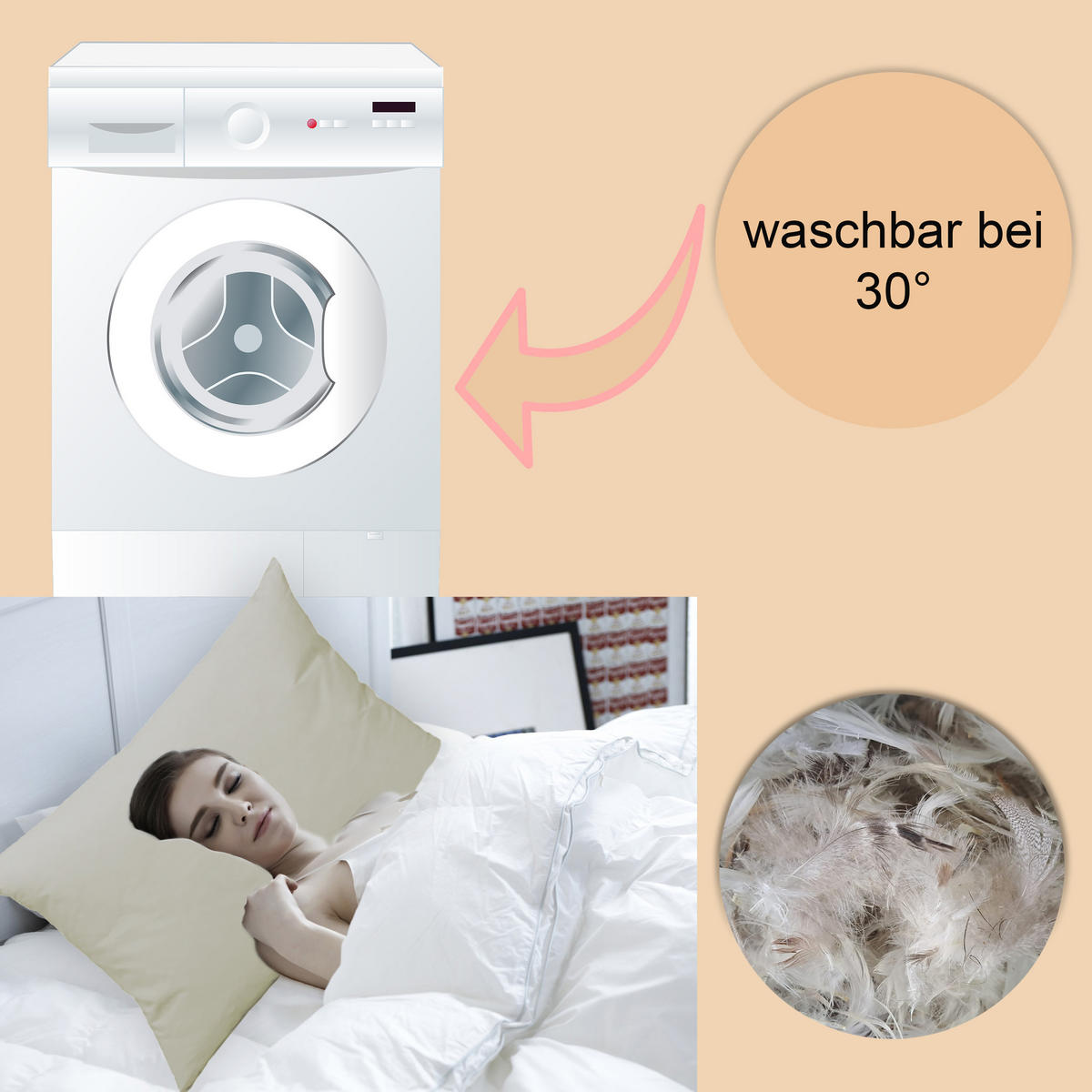 FEDERKISSEN 45/45 cm Baumwolle - Creme, Textil (45/45cm) - TiborTex