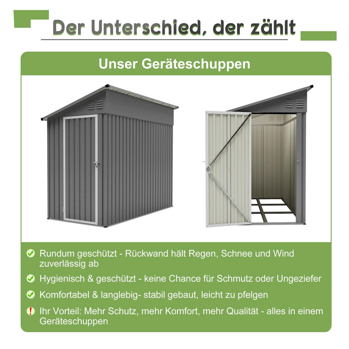 GERÄTEHAUS Metall-Anlehn-Geräteschuppen rostbeständig, wetterfest - Grau, Metall (242/111cm)