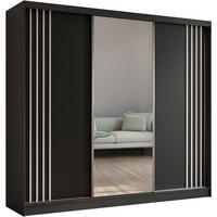SCHWEBETÜRENSCHRANK Nela 240/216/61 schwarz mit Schubladen - Schwarz/Weiß, Holzwerkstoff (240/216/61cm) - Beautysofa