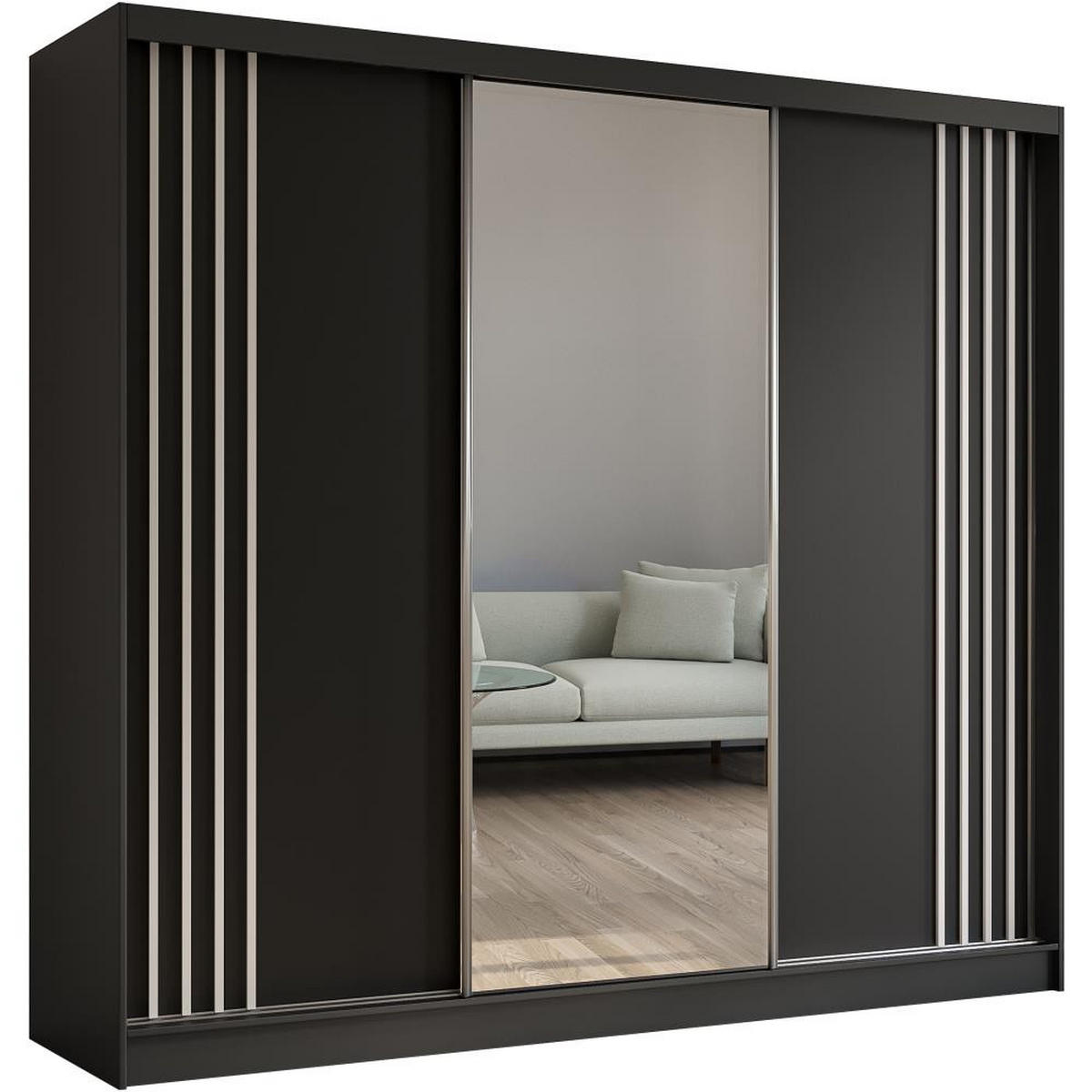 SCHWEBETÜRENSCHRANK Nela 240/216/61 schwarz mit Schubladen - Schwarz/Weiß, Holzwerkstoff (240/216/61cm) - Beautysofa