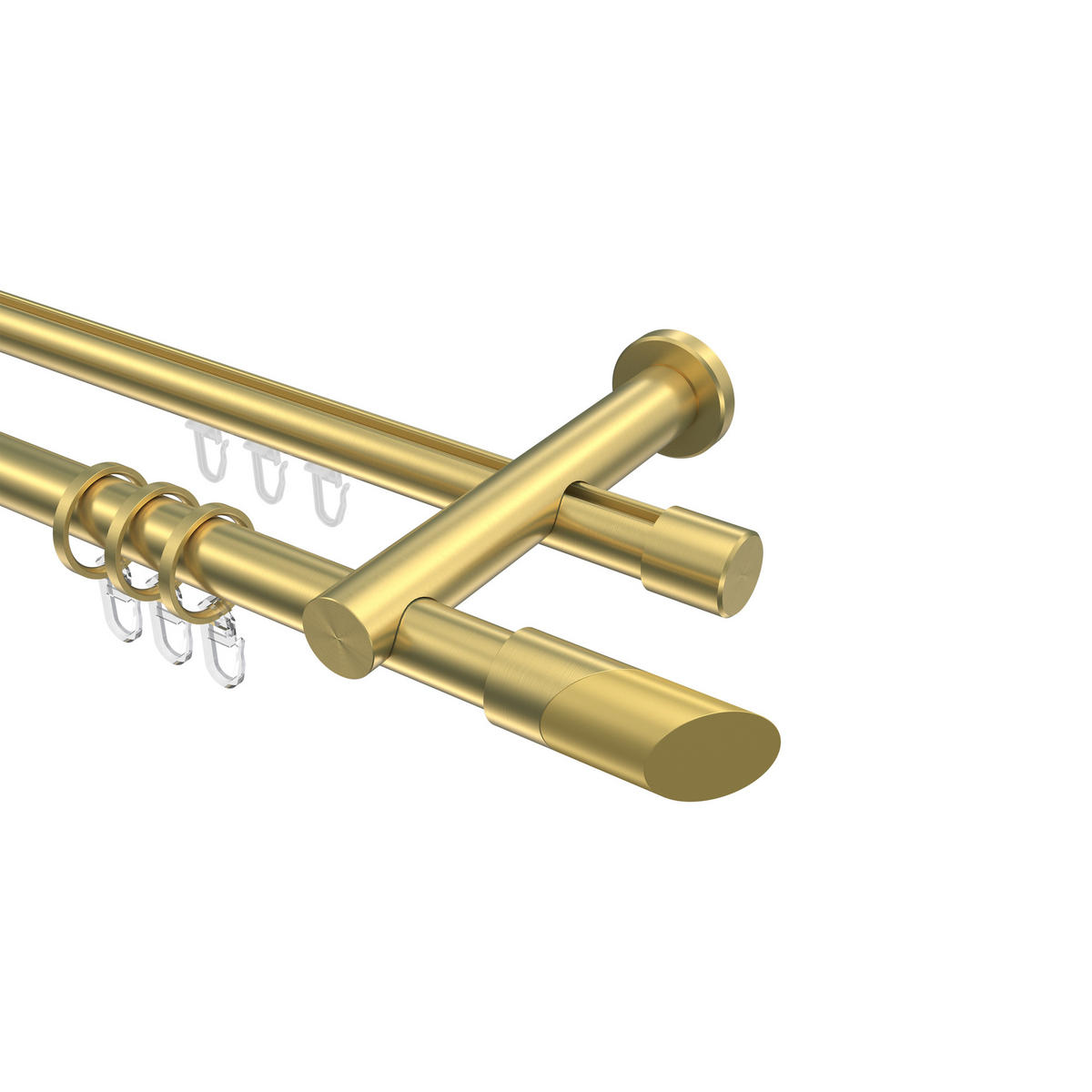 RUNDROHR-INNENLAUF-GARDINENSTANGEN-SET Platon Verano 260 cm (geteilt in 2 x 130 cm), 2-läufig, 20 mm Ø Messing-Optik - Messingfarben/Goldfarben, Metall (260cm) - INTERDECO