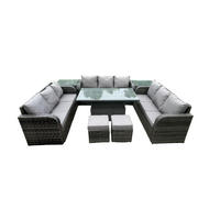 GARTENTISCHGRUPPE Polyrattan 11-Sitzer - Dunkelgrau/Grau, Glas/Kunststoff - Fimous