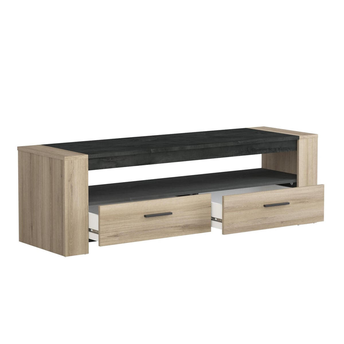 TV-MÖBEL mit 2 Schubladen und 1 breiten Nische L151,7 cm - Sheffield - Sonoma Eiche, Holzwerkstoff (43.3/46.4/151.7cm) - Calicosy