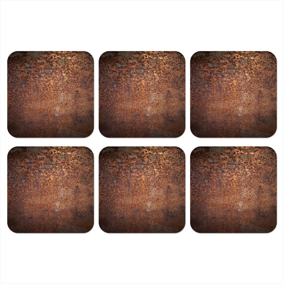 GLASUNTERSETZER 6er-Set Stahl - Rost - Bronze - Struktur 10x10 cm - Rostfarben, Naturmaterialien (10/0.2cm) - MuchoWow