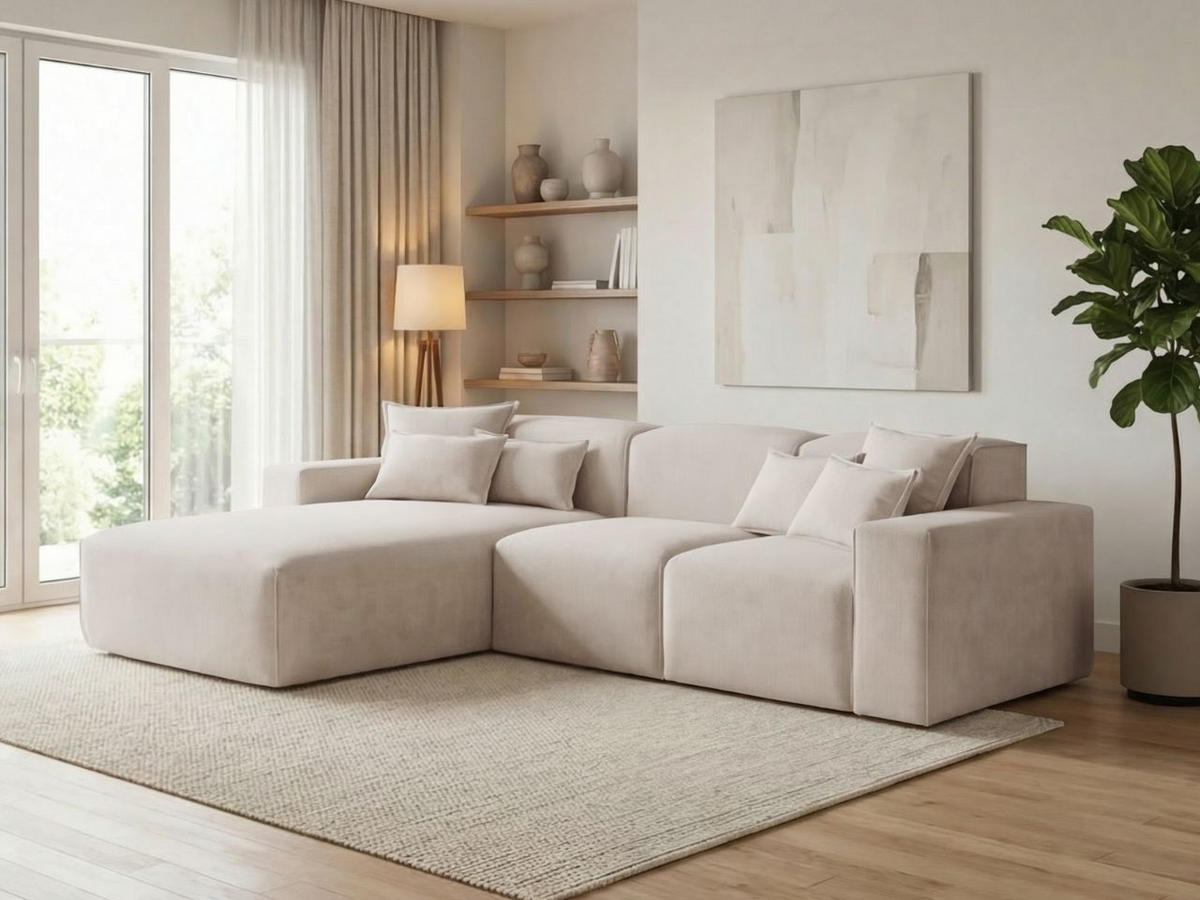 ECKSOFA Leni Beige Links - Beige, Holz/Textil (265/180cm) - Graingold