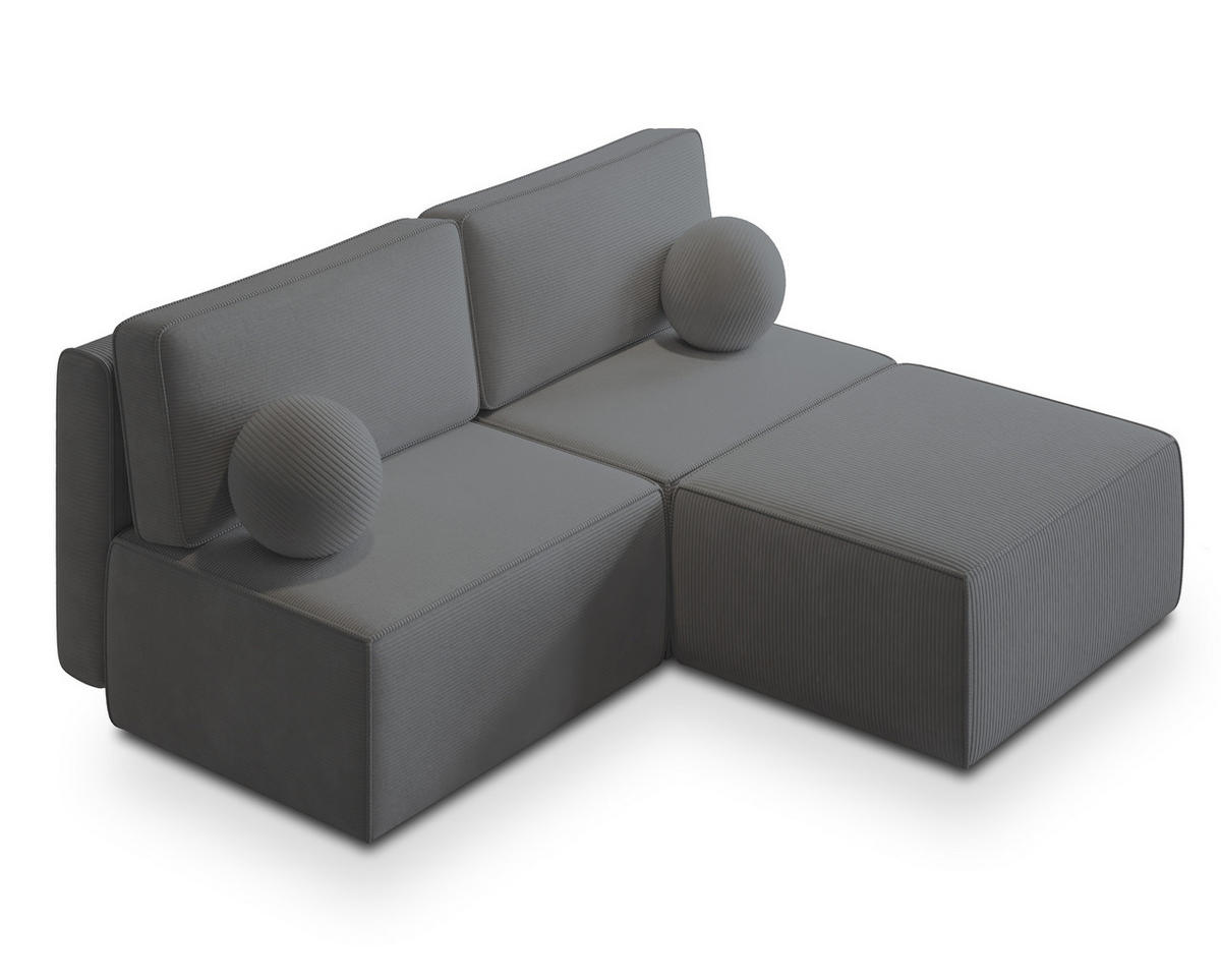 ECKSOFA VARNA P Grau Kordstoff mit Schlaffunktion - Grau, Holz (196/158cm) - MASSENO