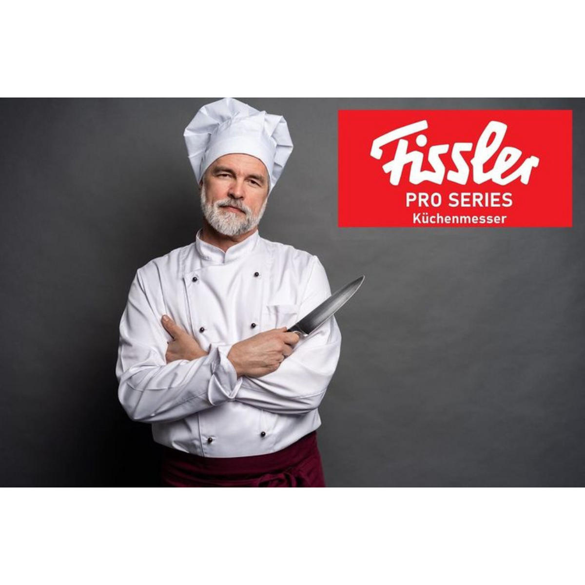 MESSERSET 4-tlg –Profi– Küchenmesser Set mit Kochmesser 190mm, Santokumesser 130&165mm, Brotmesser 180mm, Edelstahl, Rostfrei Ergonomischer Griff - Silberfarben/Schwarz, Kunststoff/Metall - Fissler