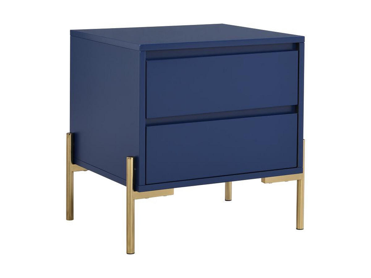 2ER-SET Nachttische mit 2 Schubladen - MDF & Metall - Blau lackiert & Goldfarben - KORASA - Blau, Holz (40/50/50cm) - Pascal Morabito