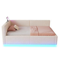 POLSTERBETT 90/200 cm in Beige mit Bettkasten, LED und USB Samt - Beige/Rosa, Holzwerkstoff/Textil (90/200cm) - STILVORA