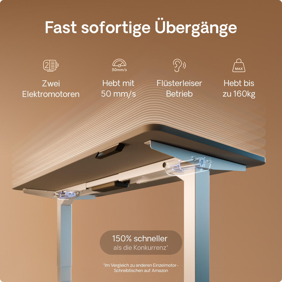 SCHREIBTISCH Elektrisch Höhenverstellbarer HomePro 160x80cm Weiß/Grau mit Memory-Funktion, Anti-Kollisions Technologie - Weiß/Grau, Holzwerkstoff (80/160/62cm) - Desktronic