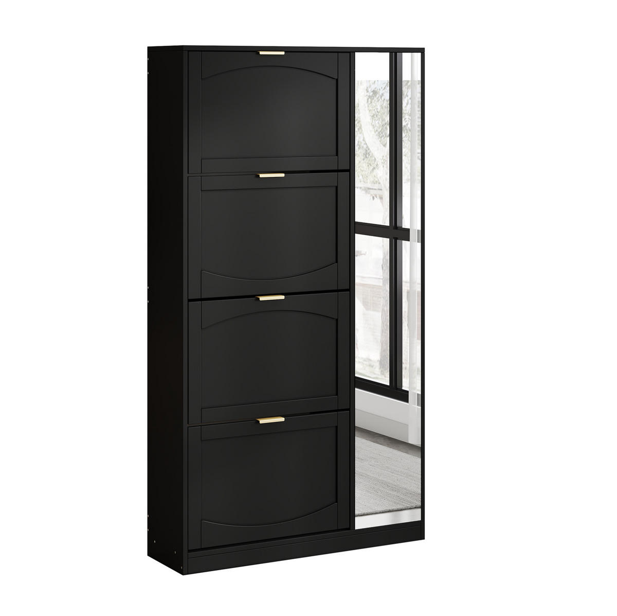 SCHUHSCHRANK 80/24/147 cm mit Spiegeltüren, 4 Klappenfächern und verstellbaren Einlegeböden, Schwarz - Schwarz, Holzwerkstoff (80/147/24cm) - Redom
