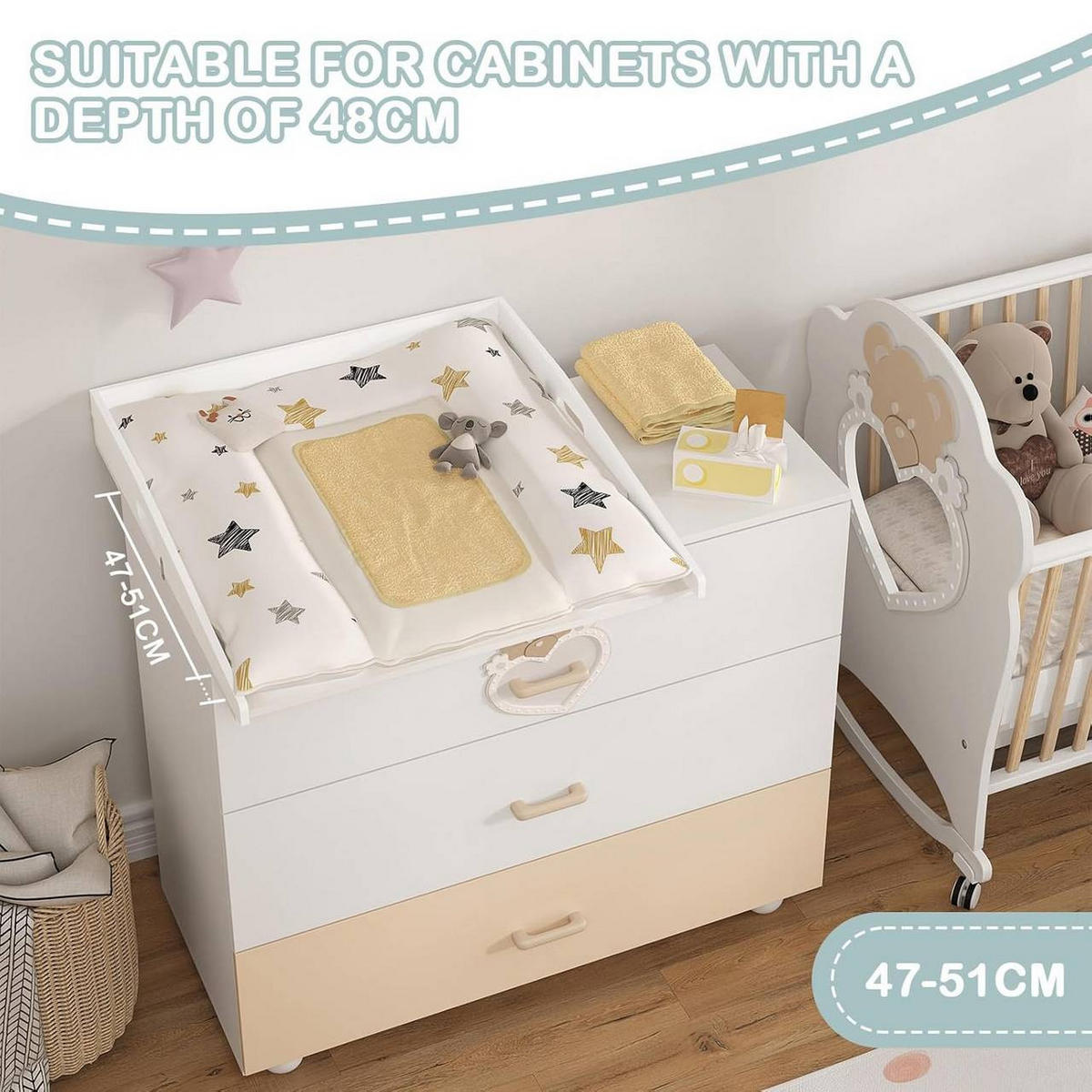 WICKELAUFSATZ für Kommode, 70x10x75 cm, Weiß - Weiß, Holzwerkstoff (70/10/75cm) - Woltu
