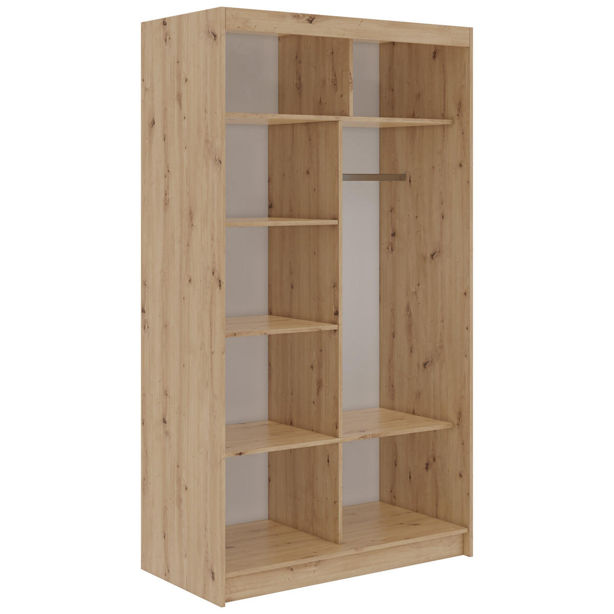 SCHWEBETÜRENSCHRANK 120 - VERONA - Eiche Artisan mit Spiegel - Alufarben/Eiche Artisan, Holzwerkstoff/Metall (120/216/61cm) - MKS