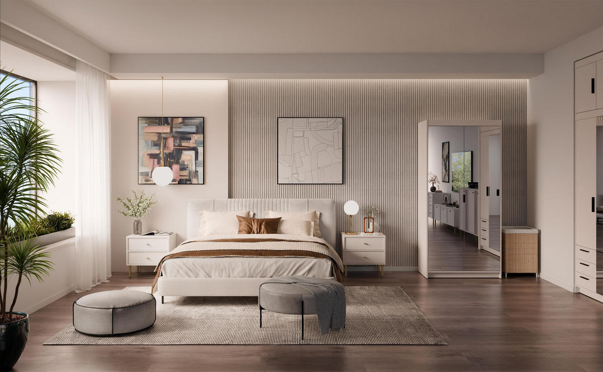 KLEIDERSCHRANK Storicos Beige 89,7/190,5/53 cm - 2T Modern mit Spiegel - Beige, Holzwerkstoff/Kunststoff (89.7/190.5/53cm) - AX Living