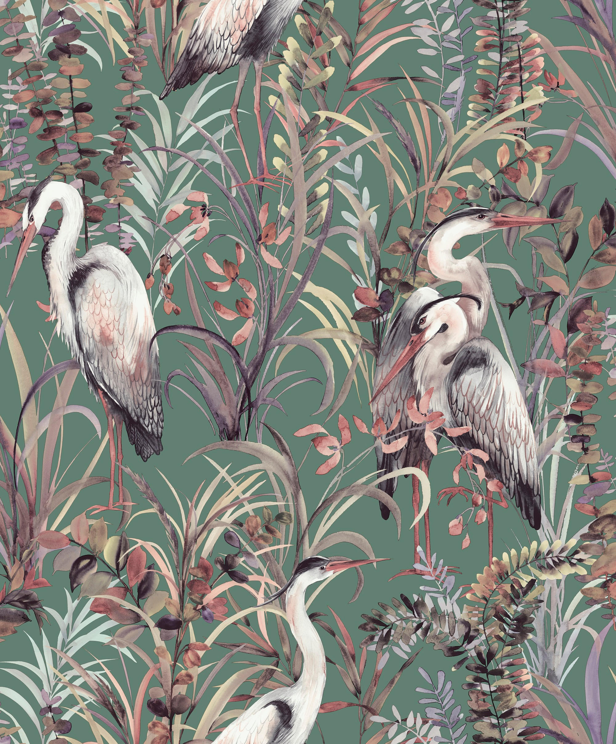 VLIESTAPETE Tropical Heron - Grün, Papier/Kunststoff (53/1000cm) - Sublime