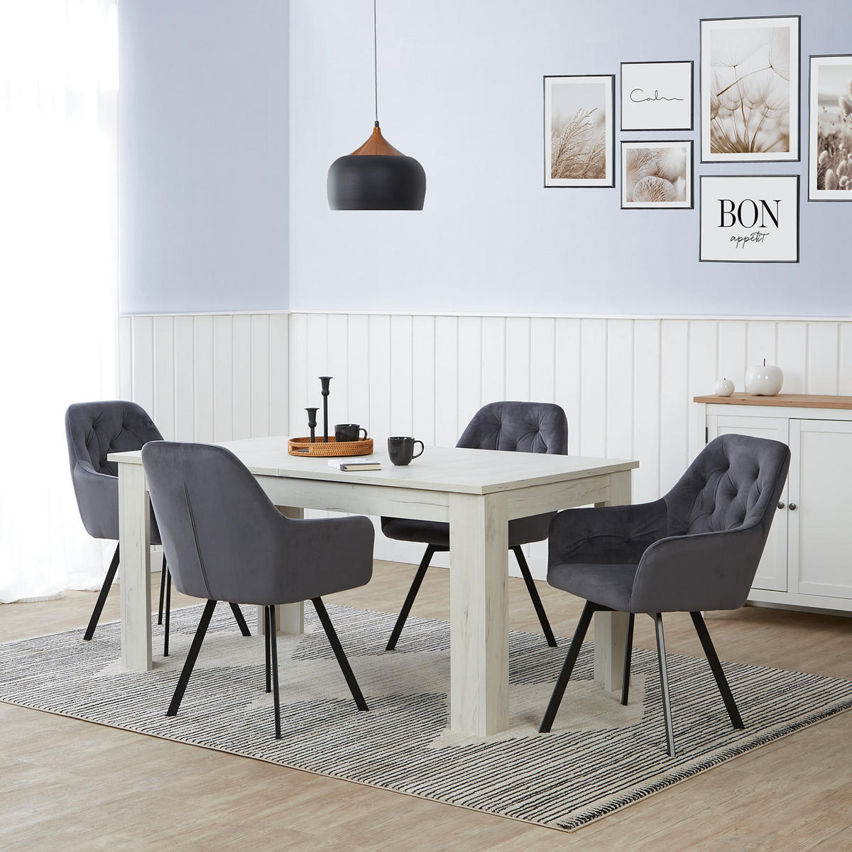 ARMLEHNSTUHL-SET 4 Stück in Stahl Samt Grau - Grau, Textil (59/88/65cm) - Homestyle4u