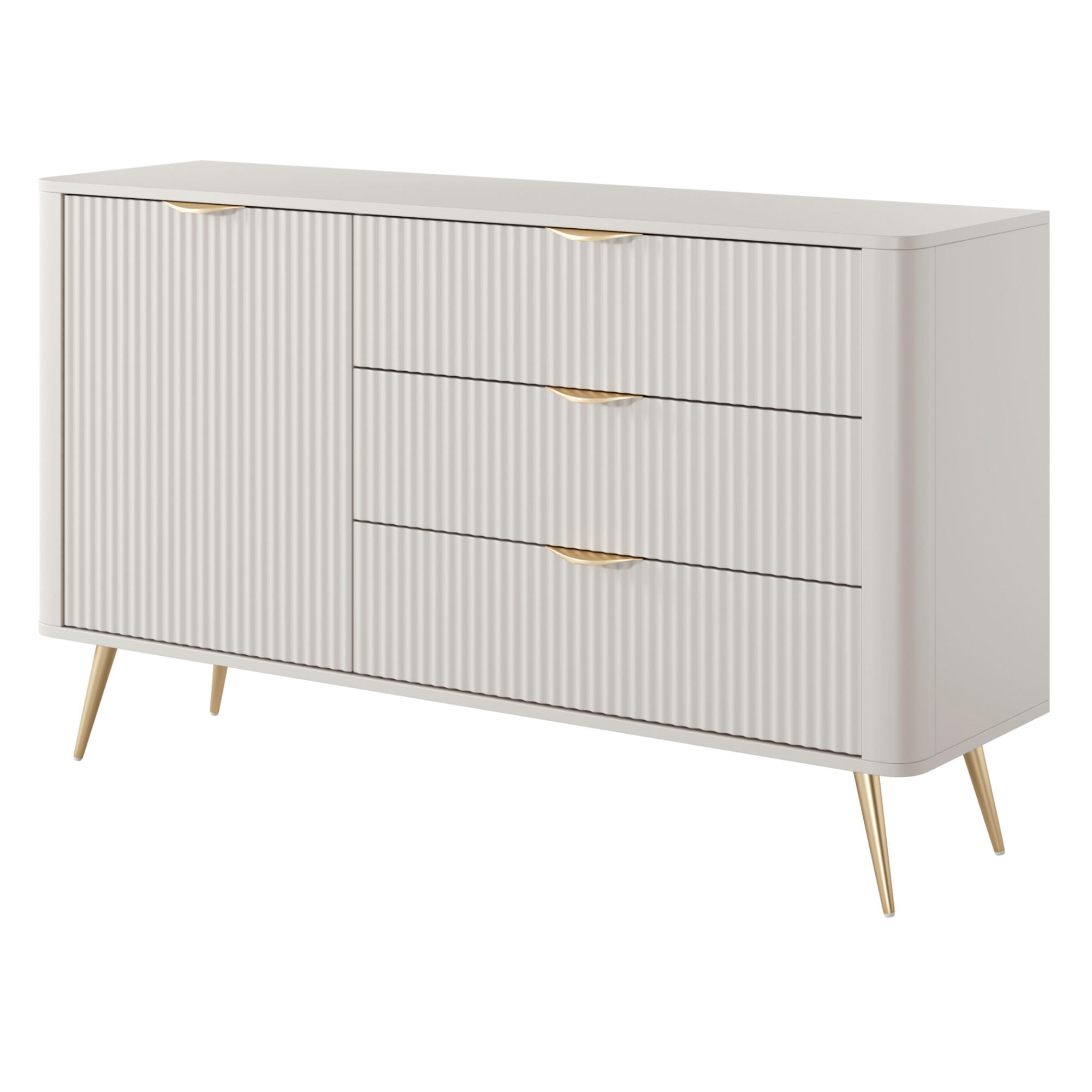 SIDEBOARD LEKNES KOM3 Reliefierte Fronten aus MDF-Platte Beige Beige - Beige, Glas/Holzwerkstoff (138/81/38cm) - Komodee