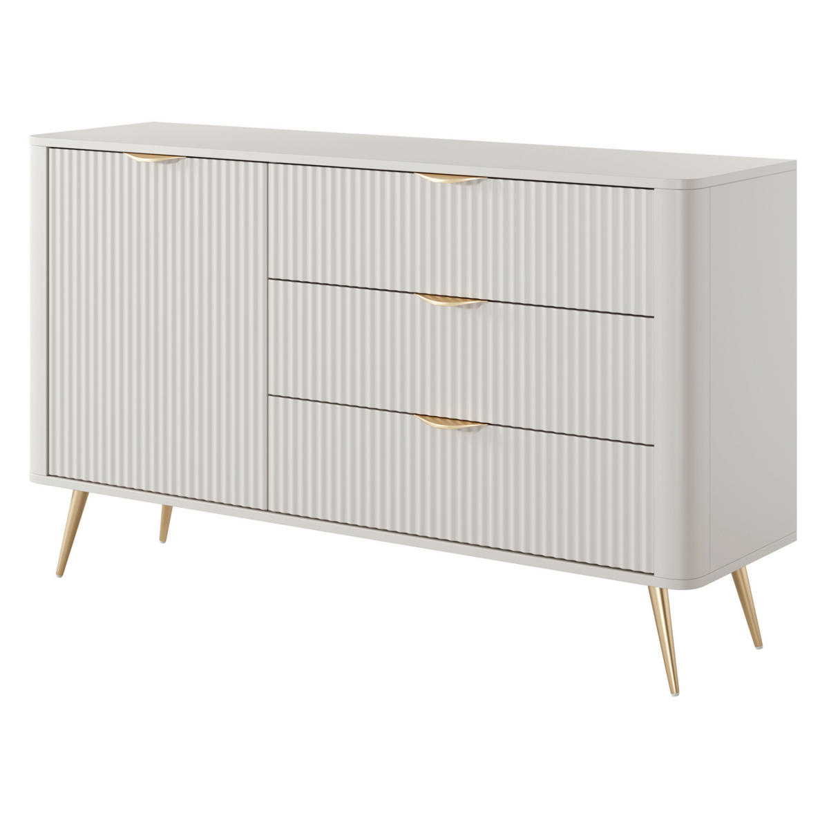 SIDEBOARD LEKNES KOM3 Reliefierte Fronten aus MDF-Platte Beige Beige - Beige, Glas/Holzwerkstoff (138/81/38cm) - Komodee