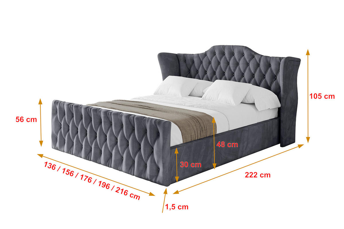 POLSTERBETT mit Bettkasten, Fußteil und Lattenrost, Boxbett ohne Matratze - ZORAN-Z 180x200 Dunkelgrau - Dunkelgrau, Holzwerkstoff/Textil (180/200cm) - ALTDECOR