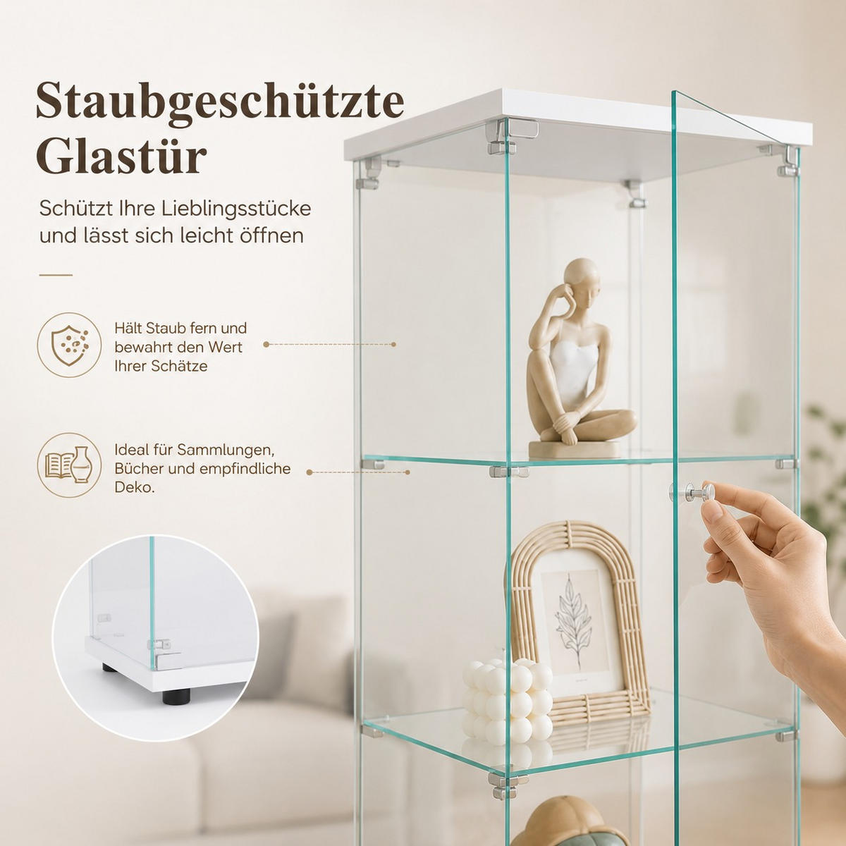 SAMMLERVITRINE WEISS 4 Etagen Glas Schrank Für Figuren Wein Bücher - Weiß, Glas (14.37/64.56/16.73cm) - SHOPENTRA