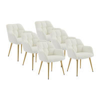 STUHL mit Armlehnen 6er-Set - Bouclé-Stoff & goldfarbenes Metall - Weiß - PEGA - Goldfarben/Weiß, Textil (58.5/78/62cm) - Vente-Unique