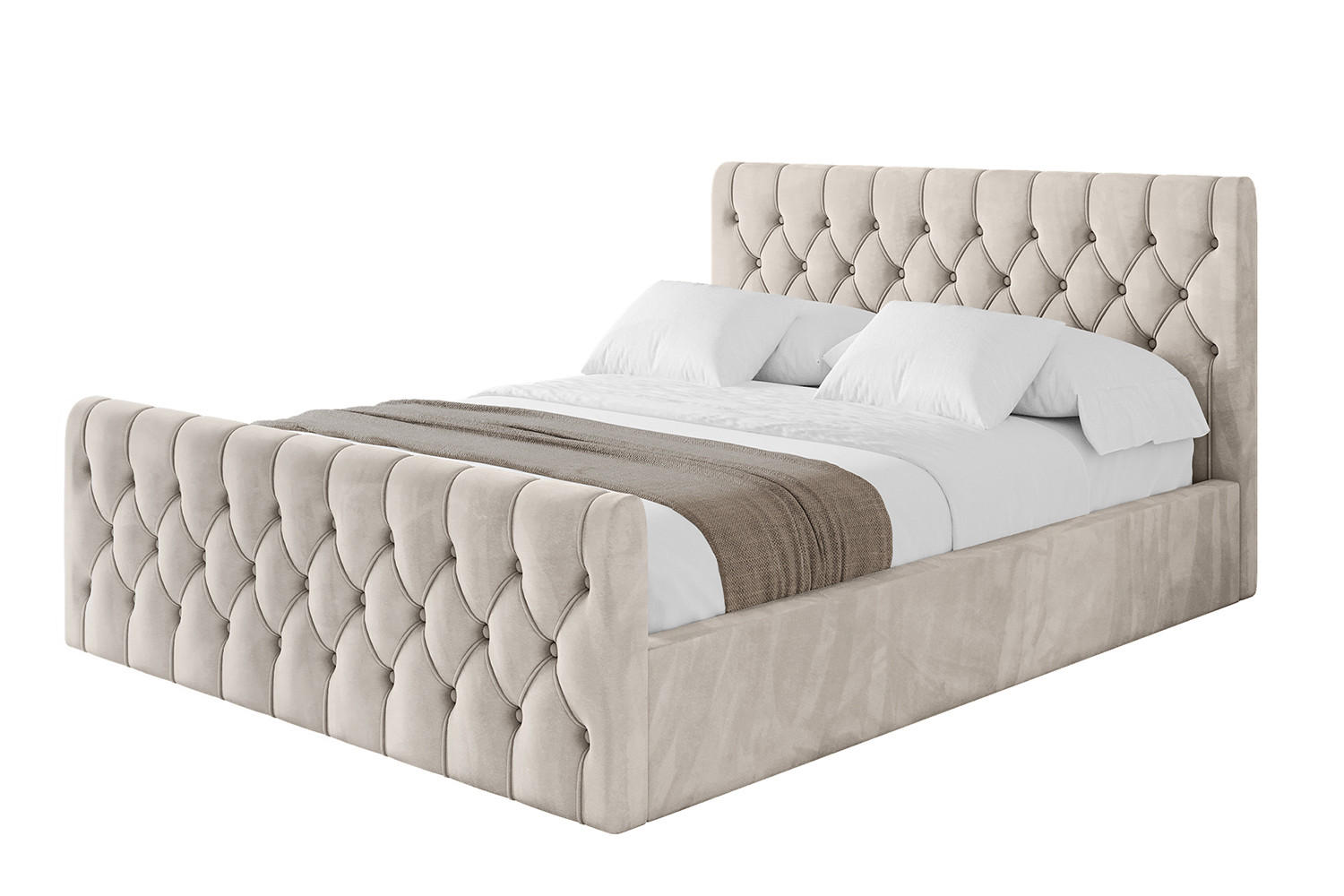 POLSTERBETT mit Bettkasten, Fußteil und Lattenrost, Boxbett mit Matratze H3/H4 - RENO-Z 180x200 Beige - Beige, Holzwerkstoff/Textil (180/200cm) - ALTDECOR