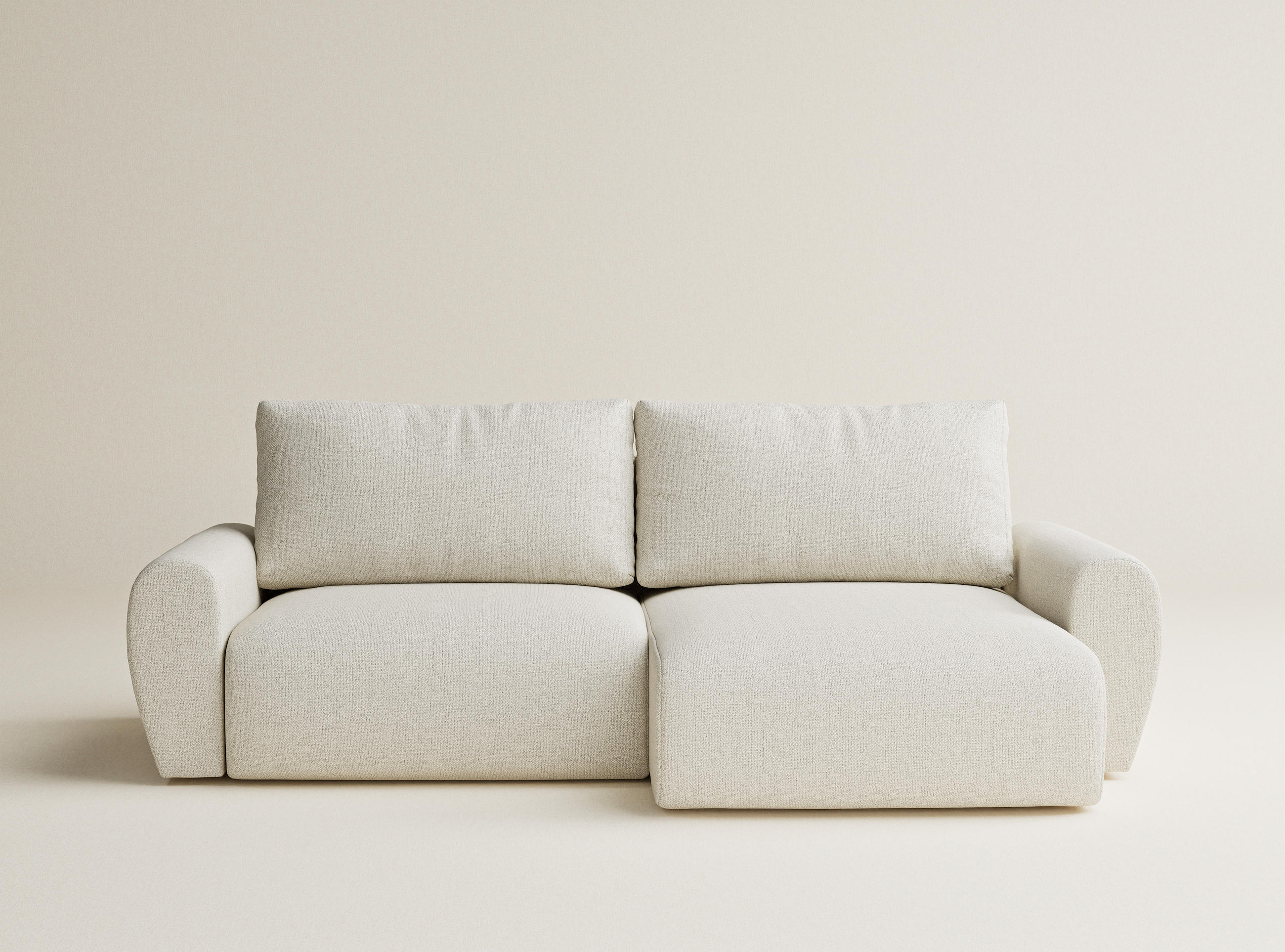 ECKSOFA MIT SCHLAFFUNKTION Numba Creme Webstoff - Creme/Schwarz, Holz/Holzwerkstoff (253/153cm) - Maison de Reve