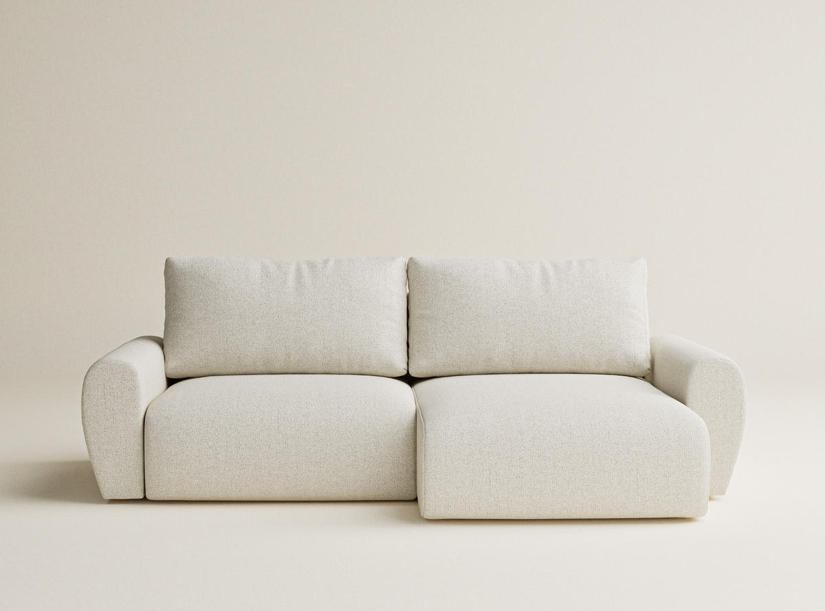 ECKSOFA MIT SCHLAFFUNKTION Numba Creme Webstoff - Creme/Schwarz, Holz/Holzwerkstoff (253/153cm) - Maison de Reve