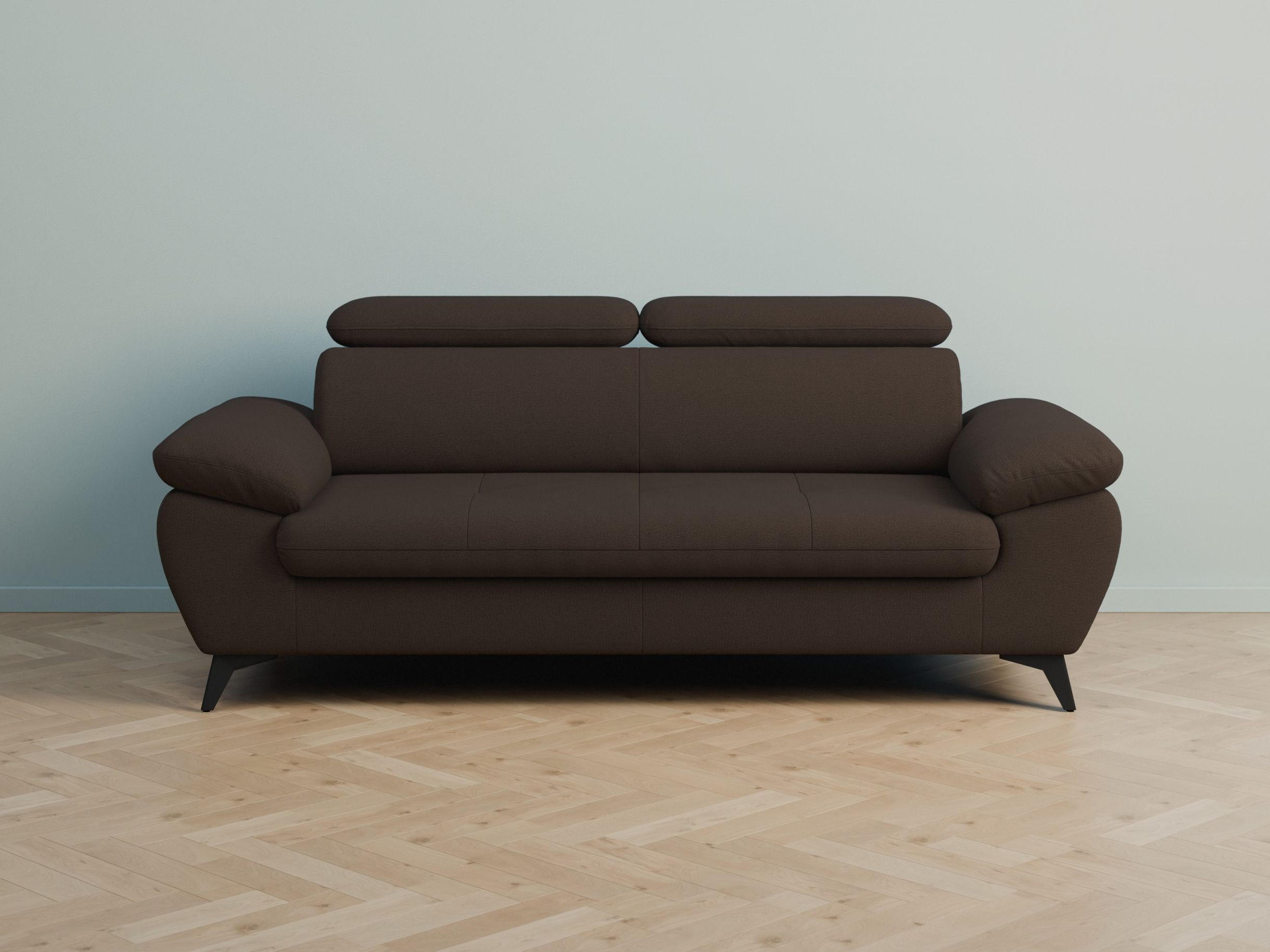 3-SITZER Karlstad Flachgewebe Braun verstell. Kopfstützen B 215 cm - Dunkelbraun, Kunststoff/Textil (215/84/100cm) - foamnova
