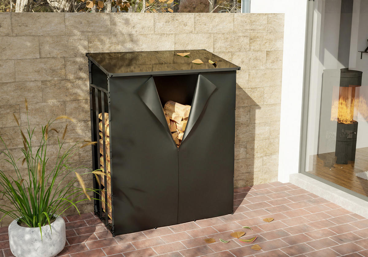 KAMINHOLZREGAL 130/70/165 cm Metall anthrazit - Anthrazit/Schwarz, Metall (130/165/70cm) - CLP