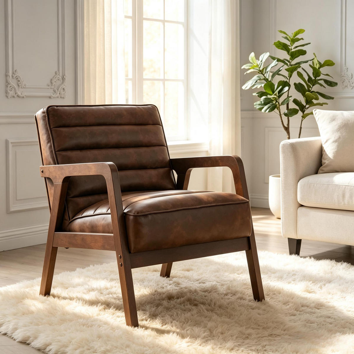 SESSEL Massivholz mit PU-Bezug, DE-42176, Braun antik - Braun, Holz (86/79/64cm) - ComfortXL
