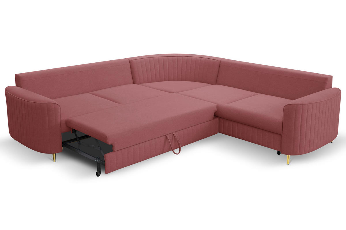 ECKSOFA LAREN, modernes Schlafsofa mit Stauraum, Plastikfüße, L-förmig, lose Rückenkissen freistehend, RECHTS 252x251x85 cm Bordeaux - Bordeaux, Holz/Textil (252/251cm) - DomoHome