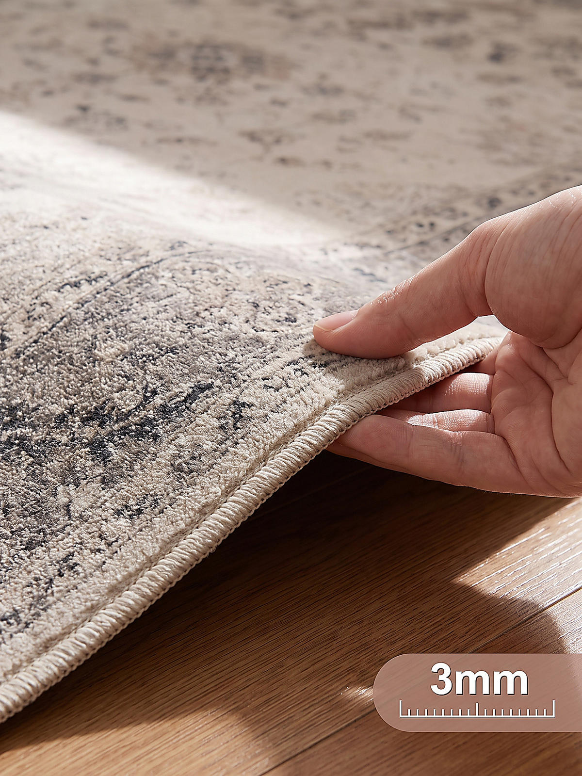 LÄUFER waschbar, mit floralen Ornamenten, aus Polyester, VERNANTE in Beige-Grau, 80 x 250 cm - Beige, Textil (80/250cm) - KADIMA DESIGN
