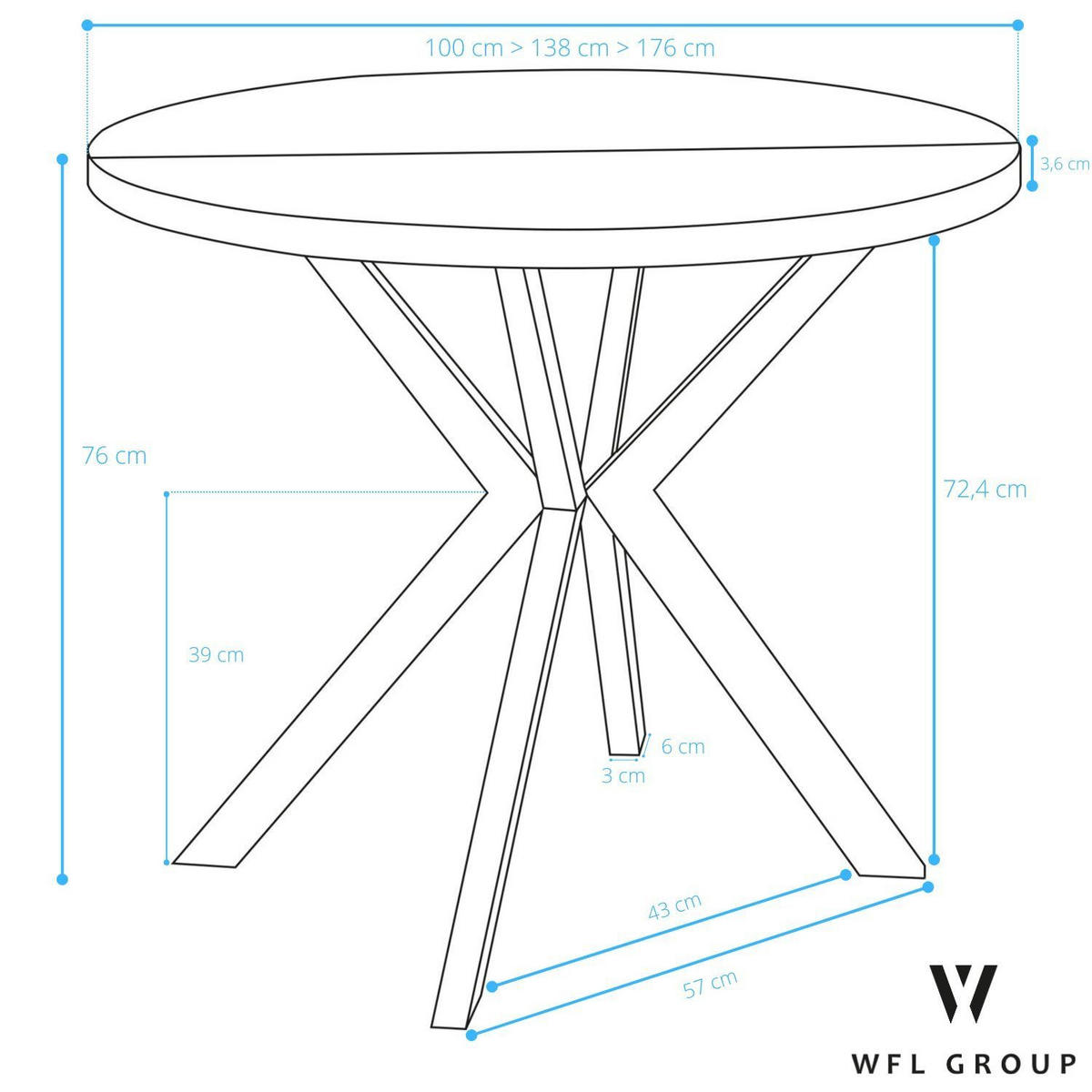 ESSTISCH Della runder ausziehbarer, Weiß 100-180/100/76 cm - Weiß, Holzwerkstoff/Metall (100/100/76cm) - WFL GROUP