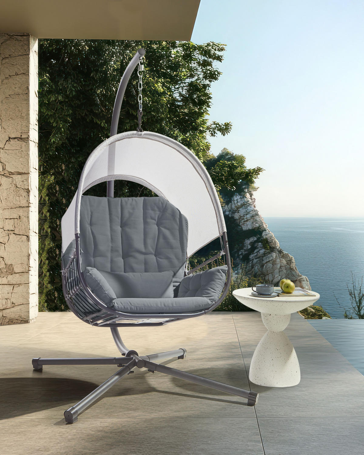HÄNGESESSEL Grau Alviano - Grau, Textil (98/196/136cm) - Beliani