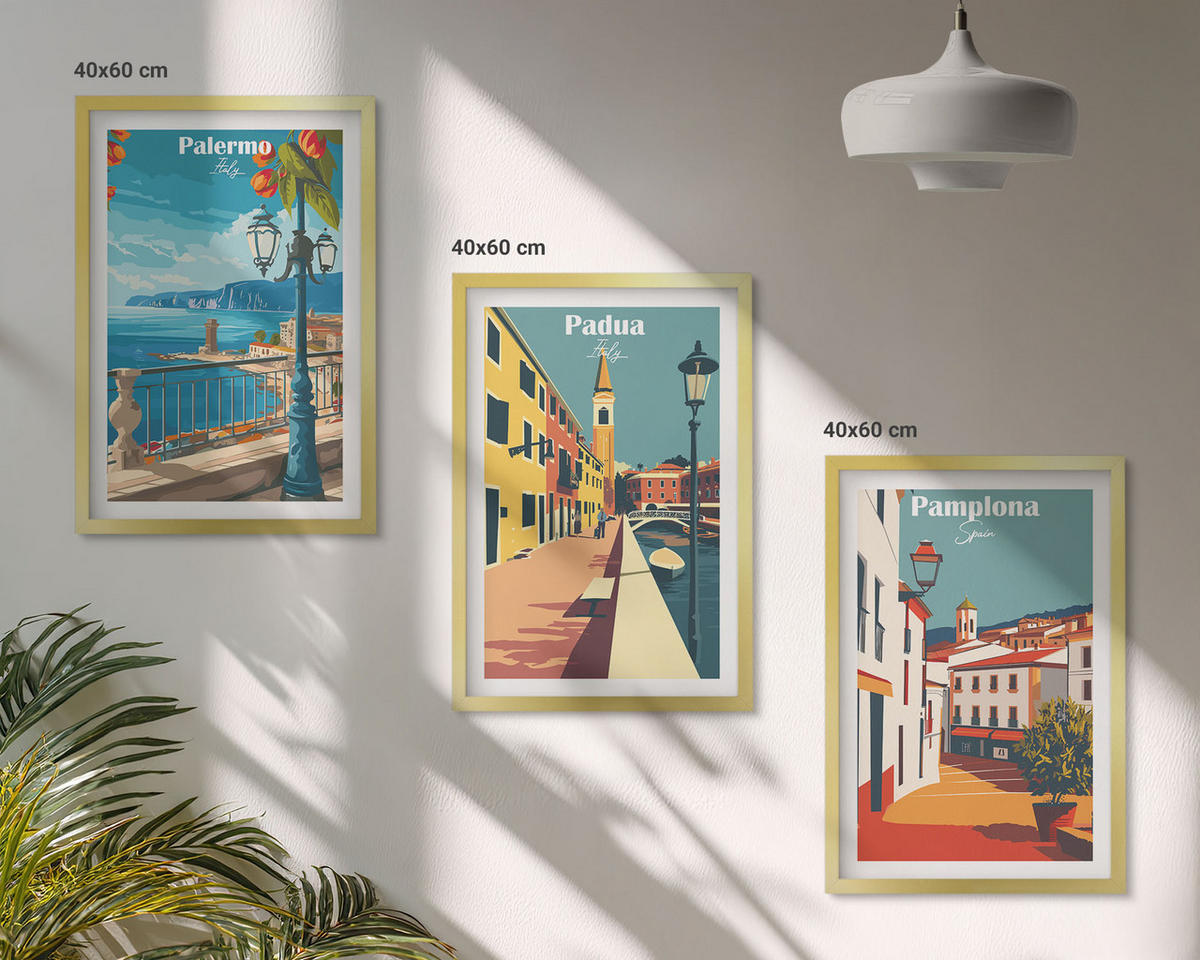 BILDER SET 3er Set - 40x60 cm Goldrahmen - Retro-Stadtillustrationen - Goldfarben, Kunststoff (40/60cm) - TULUP