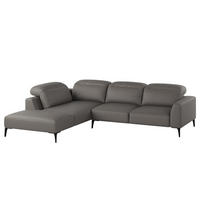 ECKSOFA mit Ottomane - Schwarz/Grau, Leder/Metall (263/238cm) - home24