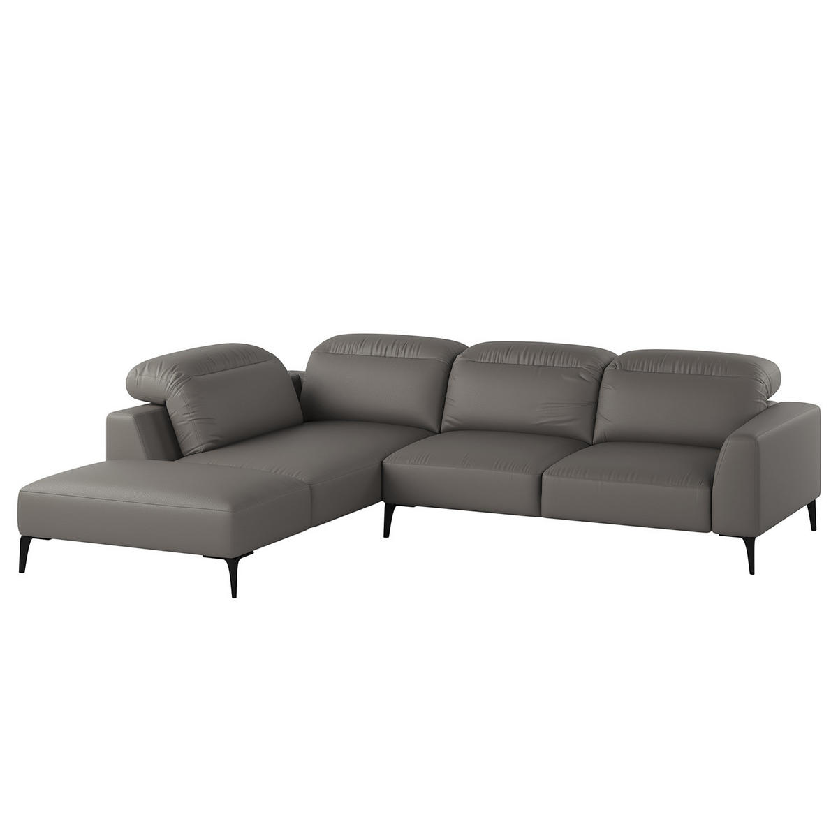 ECKSOFA mit Ottomane - Schwarz/Grau, Leder/Metall (263/238cm) - home24