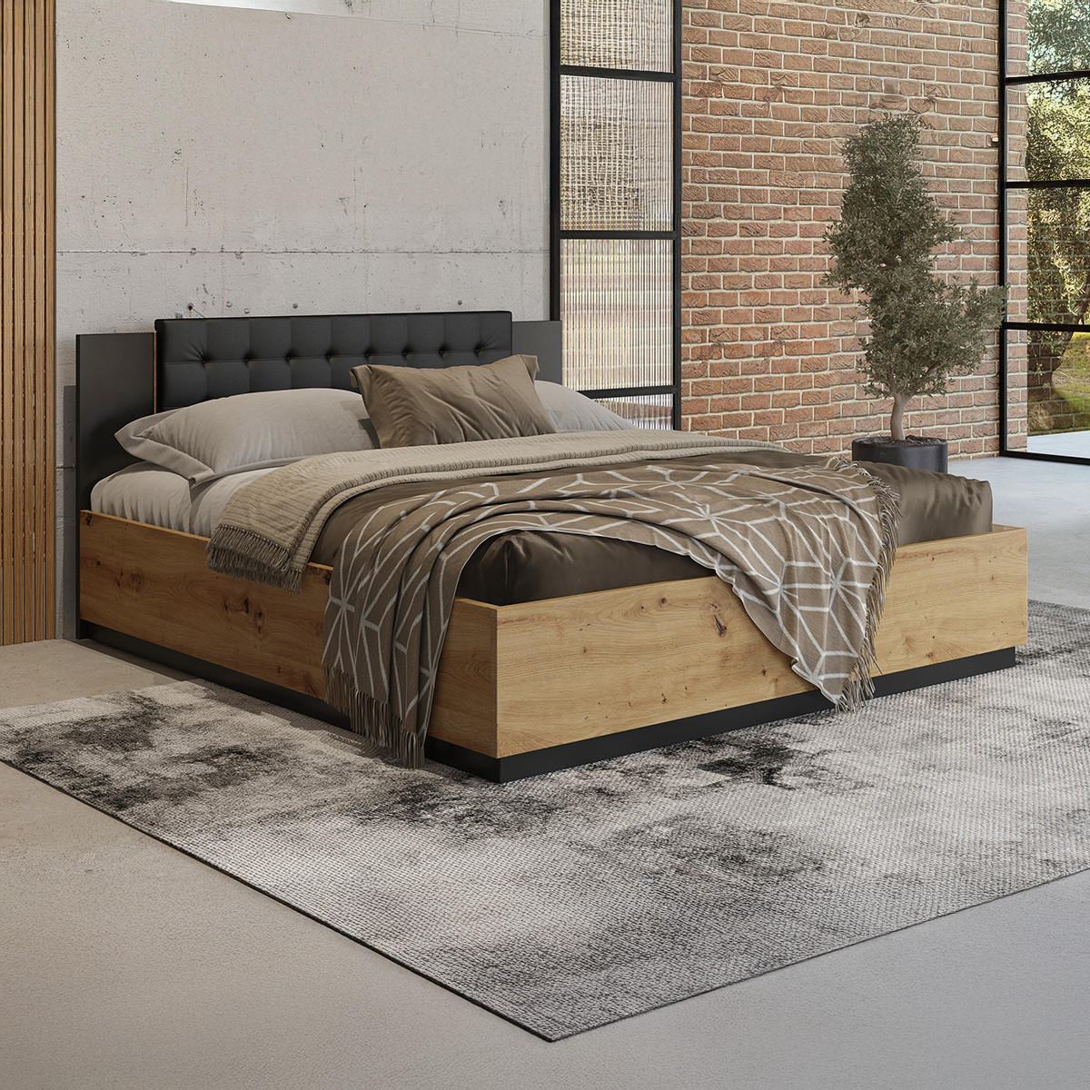 BOXSPRING POSTEL 160/200 Alec Dřevo a černá - černá, kompozitní dřevo (160/200cm) - Petits-meubles