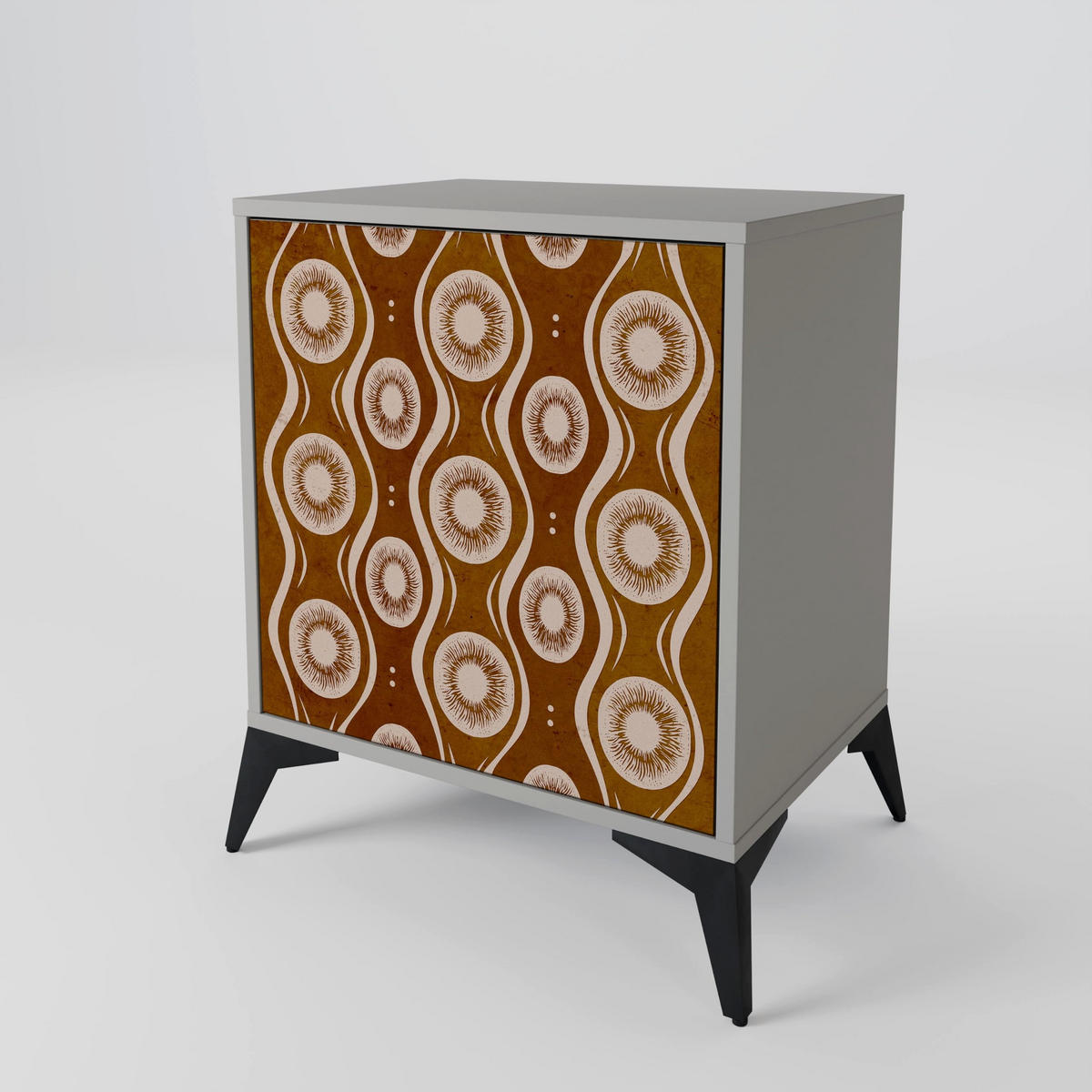 SIDEBOARD BROWN EYES, Grau, 57,5x42x72,5 cm, Schwarze Metallfüße - Multicolor/Schwarz, Holzwerkstoff/Metall (57.5/72.5/42cm) - SpaceRebels