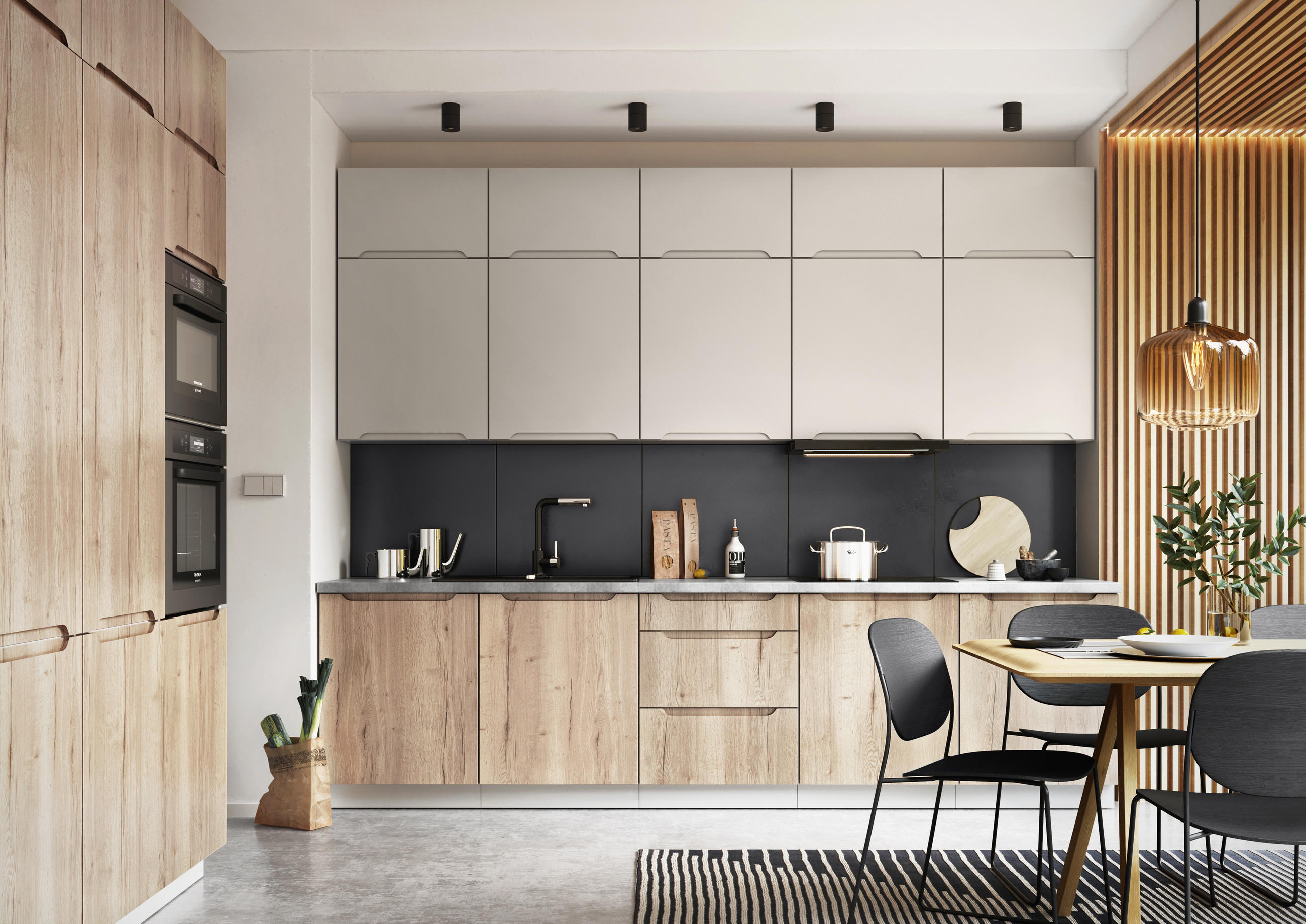 KÜCHENZEILE KS13-G300 - Zivora - Zeitloses Design für jede Kücheneinrichtung - Eichefarben/Hellgrau, Holz/Metall (300/249.3/180cm) - ROYAL24_MARKT