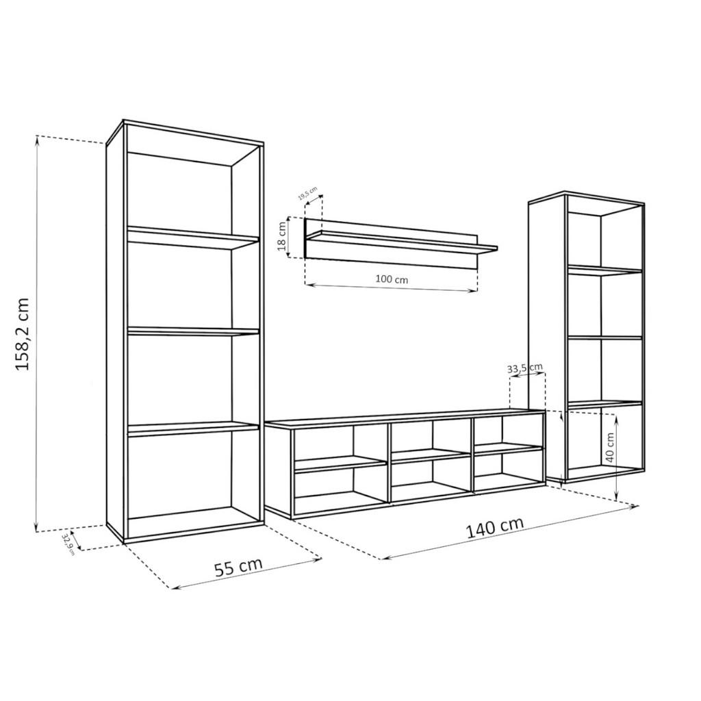 Thumbnail - Komodee Wohnwand, Schwarz, Holzwerkstoff, 9 Fächer, Rechteckig, 250x158.2x33.5 cm, Wohnzimmer, Wohnwände, Anbauwände