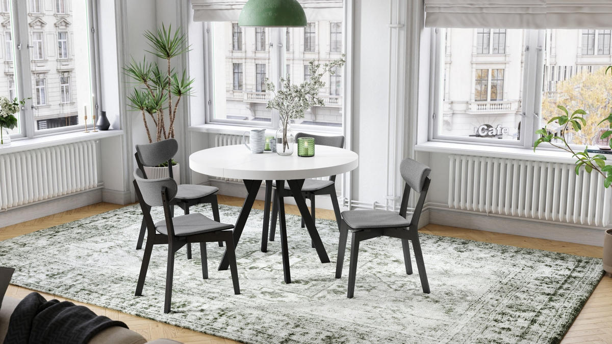 ESSTISCH rund Weiß matt - Schwarz matt ausziehbar - Schwarz/Weiß, Holzwerkstoff (110/110/77.5cm) - designimpex