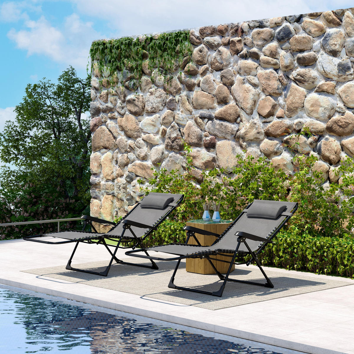 SONNENLIEGE 2er-Set DE-15656 5-fach verstellbar, klappbar Grau - Grau, Metall (65/112/90cm) - ComfortXL