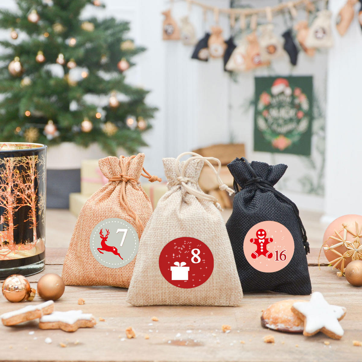 ADVENTSKALENDER-STICKER-SET, 62 Sticker - Multicolor, Papier (2/1/3cm) - Dunedesign