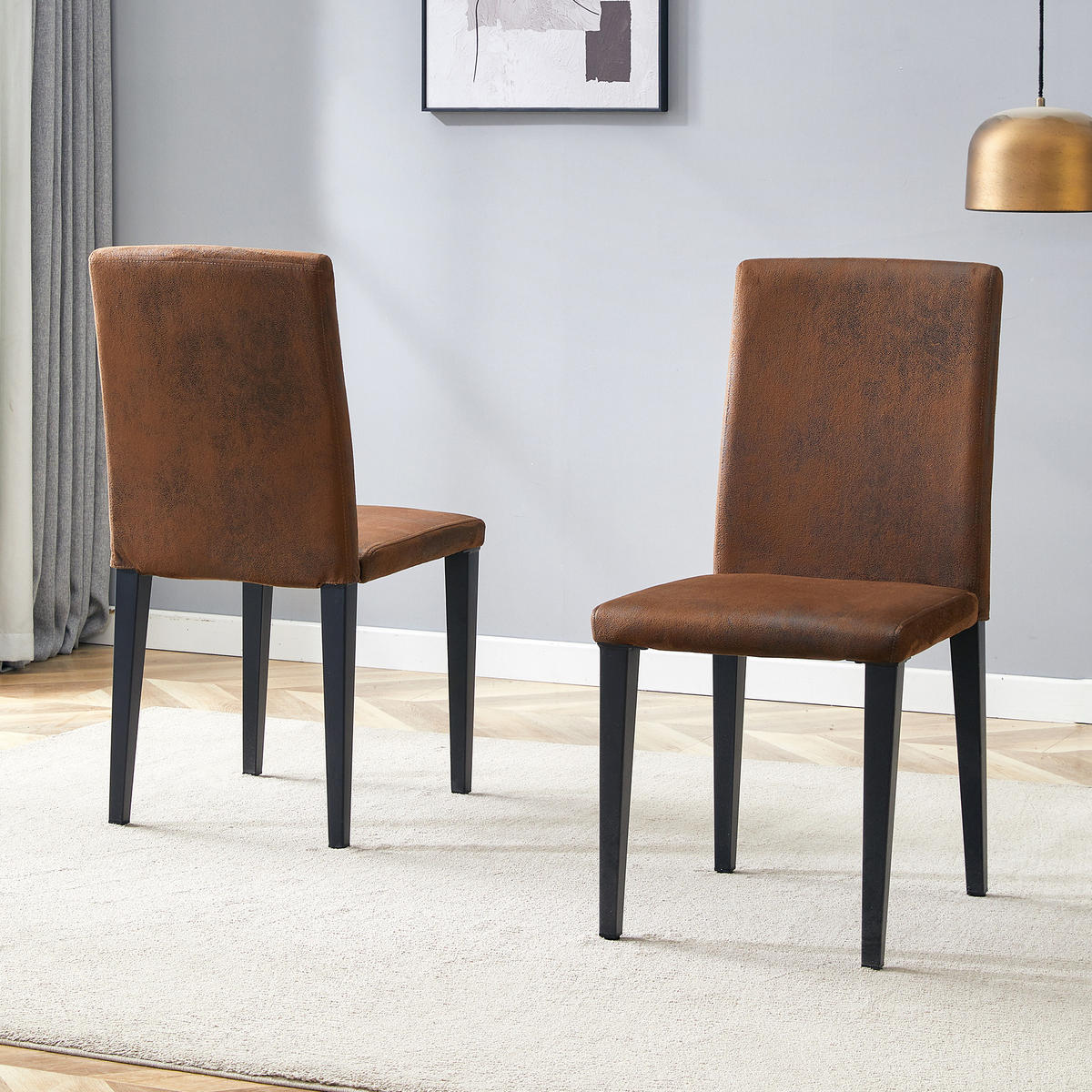 STUHL-SET DE-36601 2 Stück mit Webstoff und Metallbeinen Braun - Braun, Metall (47/90/41cm) - ComfortXL