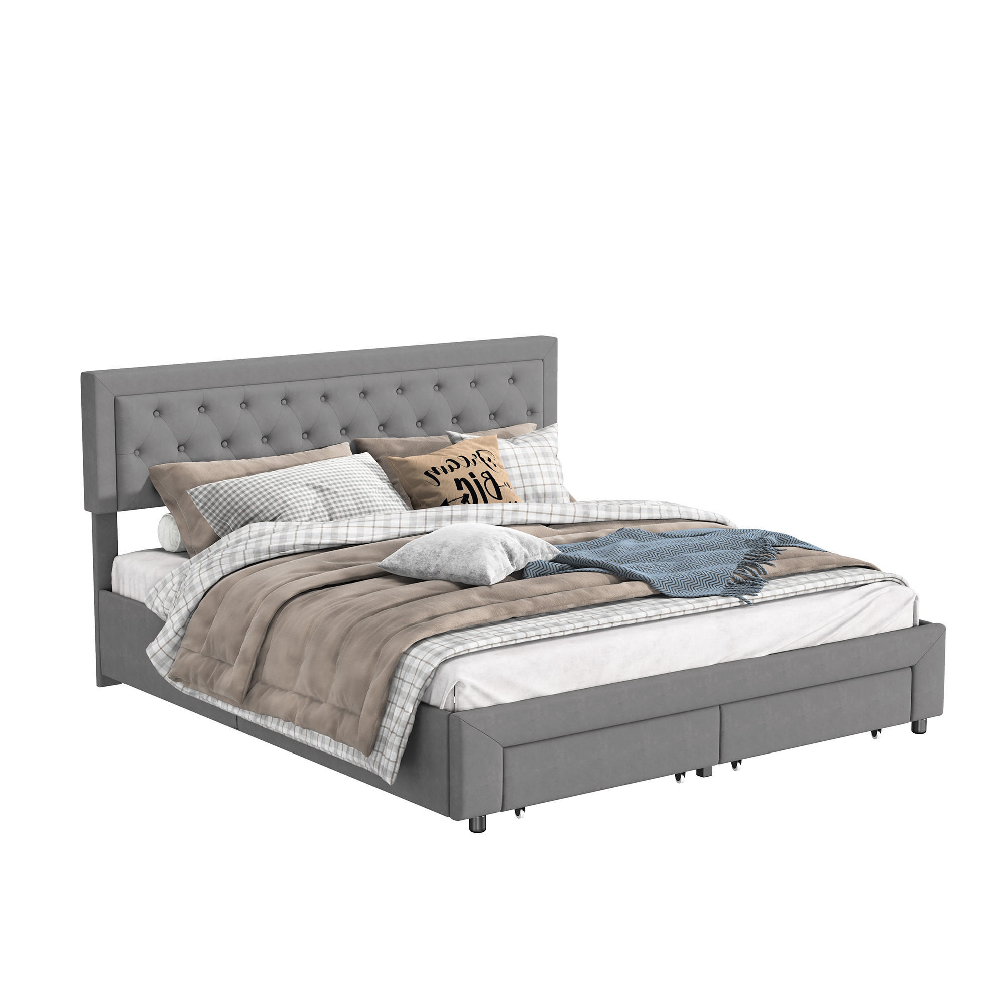 STAURAUMBETT Doppelbett 160x200 cm Grau mit Schubladen - Grau, Holz (160/200cm) - PARAFTA HOME