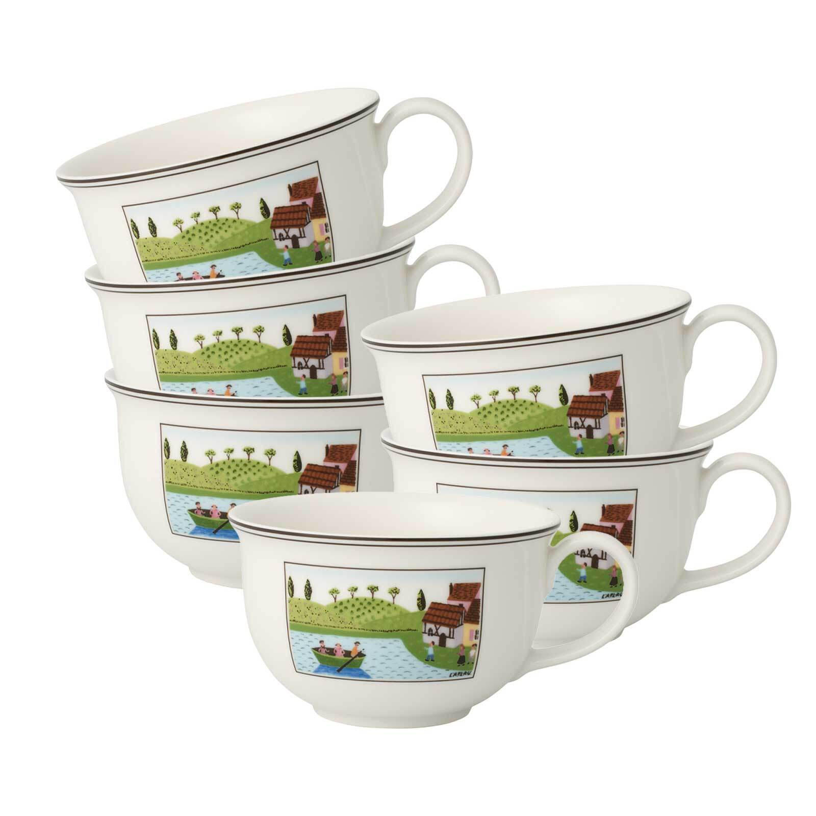 CAFÉ AU LAIT OBERTASSEN Charm & Breakfast Design Naif weiß-bunt 500 ml 6er Set - Multicolor/Weiß, Keramik (0.5L) - Villeroy & Boch